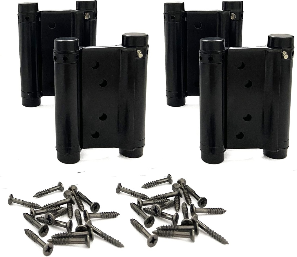 2 Pairs (4Pcs) 3inch Double Action Spring Hinge Stainless Steel Cafe Saloon Door Swing Self Closing Black with Screws