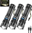 3Pack Rechargeable Flashlights High Lumens, 5Modes LED Flashlight Rechargeable, Super Bright Flashlight High Powered, Adjustable Tactical Flashlight, Powerful Flash Light for Home Emergencies