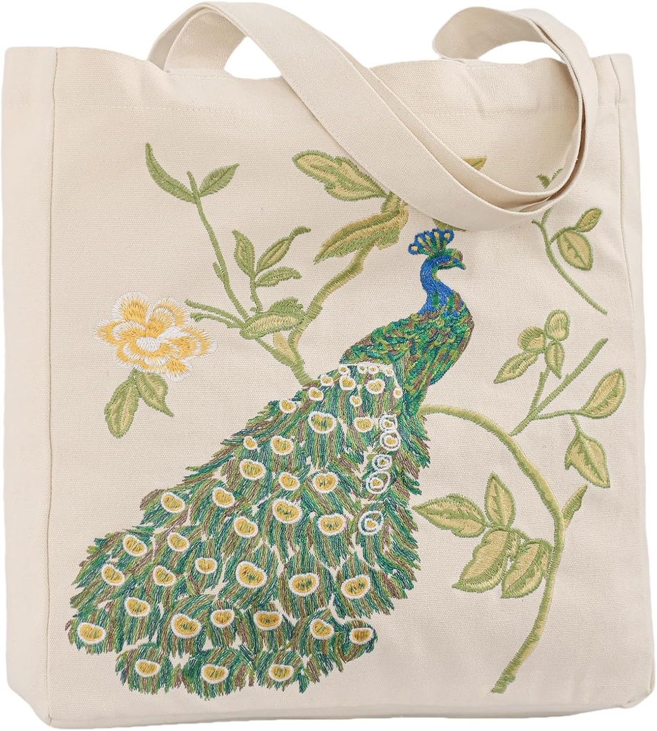 Aesthetic Embroidery Tote Bag for Women Cute Reusable Canvas Shoulder Bag for Shopping Grocery Book Gym