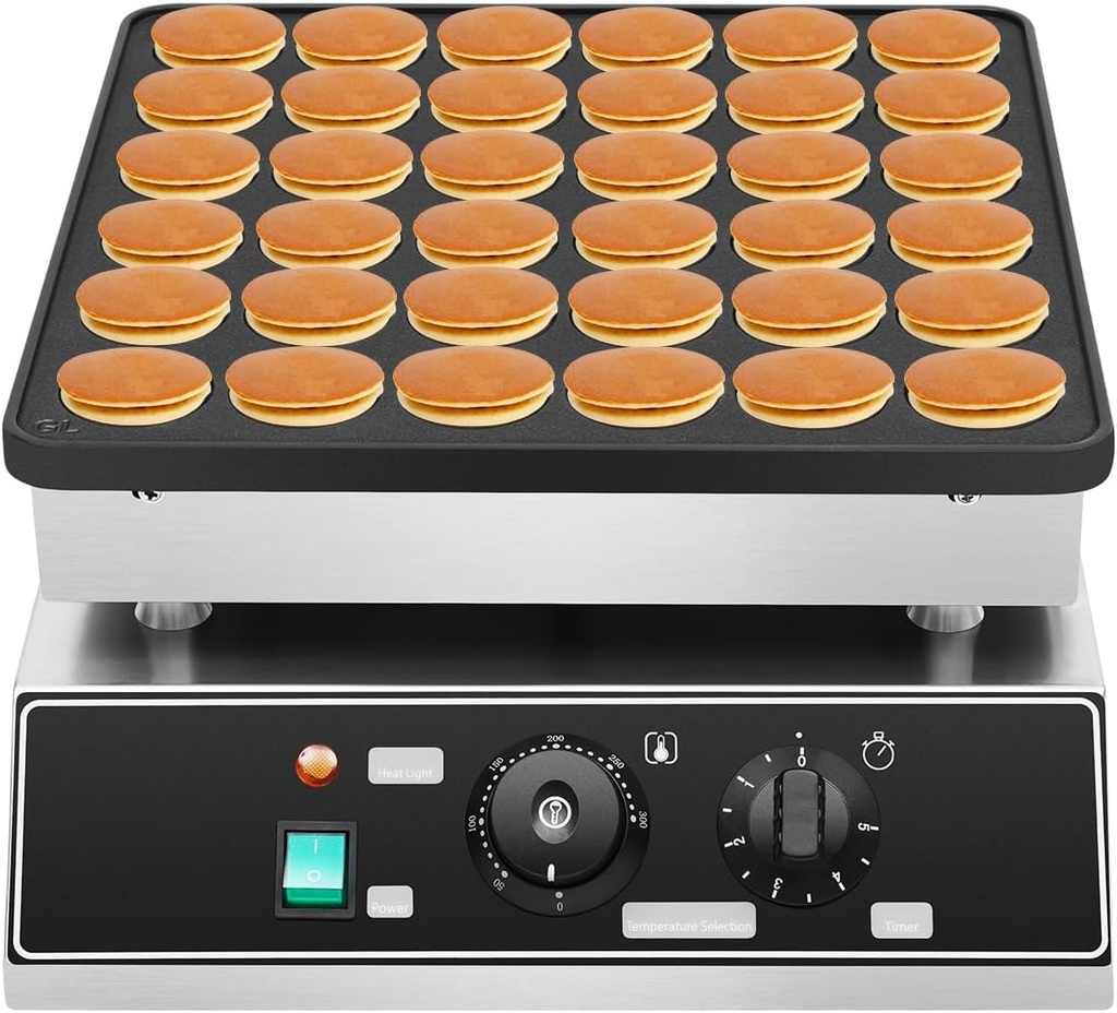 36-Hole Mini Pancake Maker, 1000W 110V Electric Non-Stick Waffle Machine, 1.88in Poffertje Maker with Adjustable Temp & Timer for Home, Bakery, Restaurant
