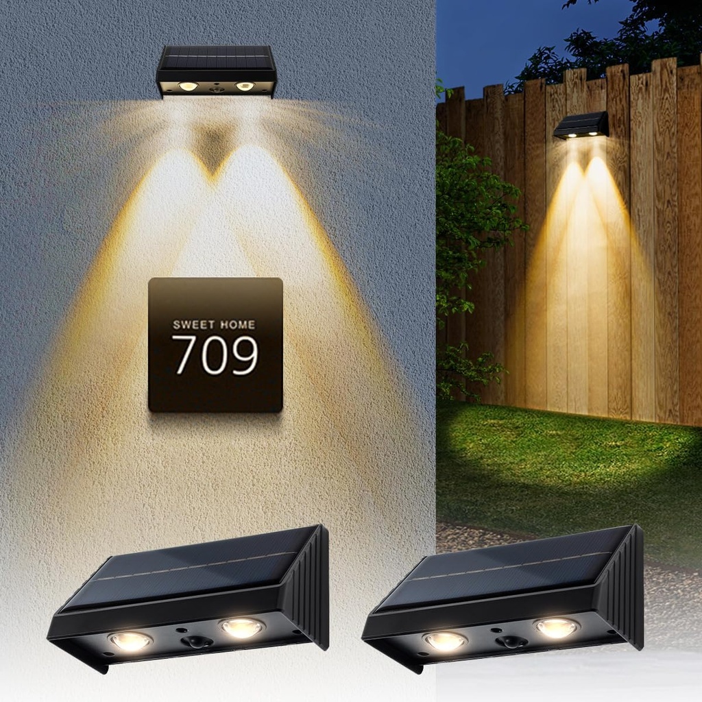 Solar Lights 3000K Warm White Downlights LED Dusk to Dawn Solar Wall Light Outdoor Waterproof for Mailbox, Address, House Number, Sign(2 Pack)