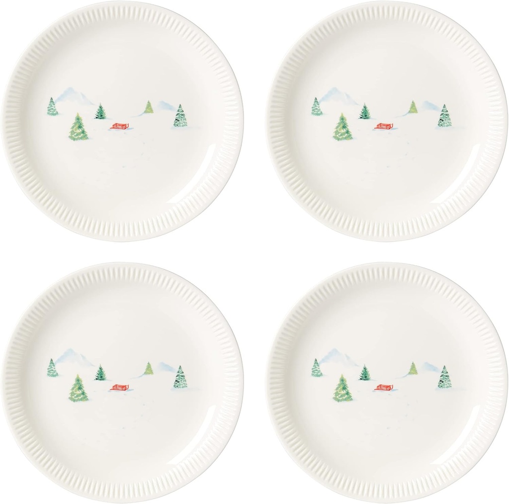 Lenox Profile Snow Day 4-Piece Dinner Plate Set, 6.75, White