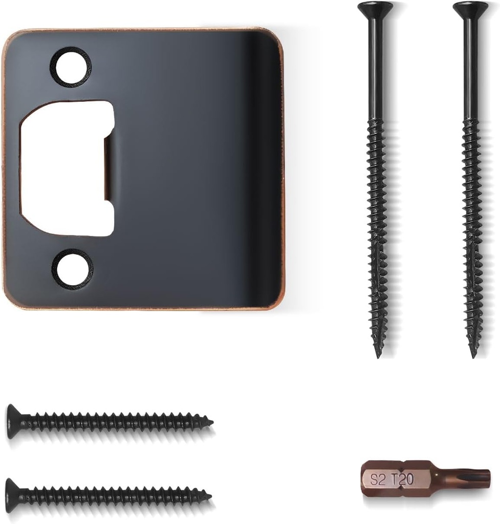 Extended Lip Strike Plate 2-1/4" x 2-1/4", Heavy Duty Version with Reinforced Torx/Star Screws & Bit, Door Latch Extender Striker, Exterior/Interior Restorer Kit (Oil Rubbed Bronze, 1 Pack)