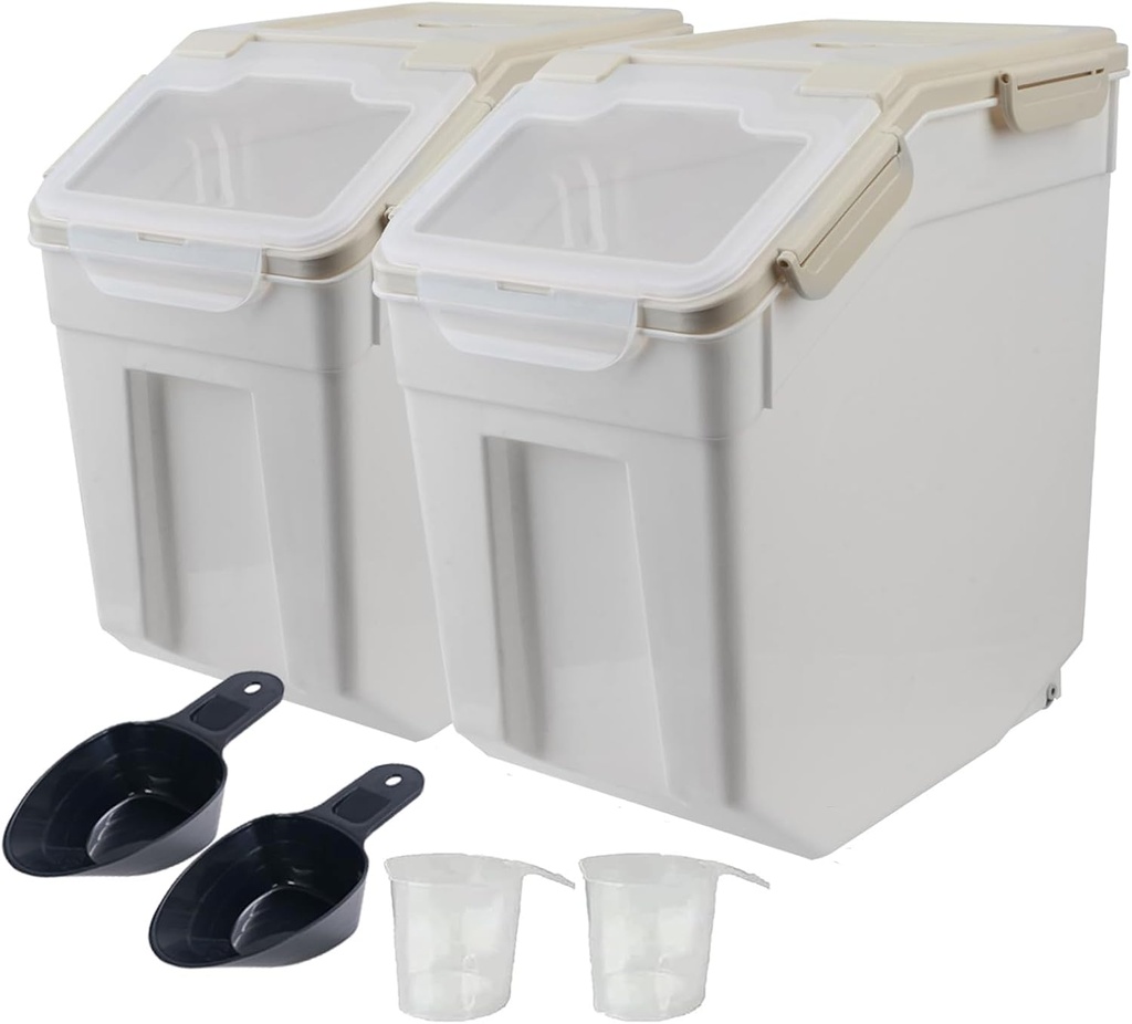 Saim Airtight Rice Container & Flour Storage 25lb 2 Pack, BPA Free Food Grade Plastic with Lids, Rice Dispenser Bin with Measuring Cup,Scoop for Rice, Grain, Dog Food - Includes Scoop