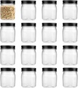 8 Ounce Clear Plastic Mason Jars With Screw On Lid, Reusable Empty Jars for Food Storage, Round BPA Free Containers for Sealing, Dry Food, Snacks, Candies, Breakage-proof, (Black - 16 Pack)