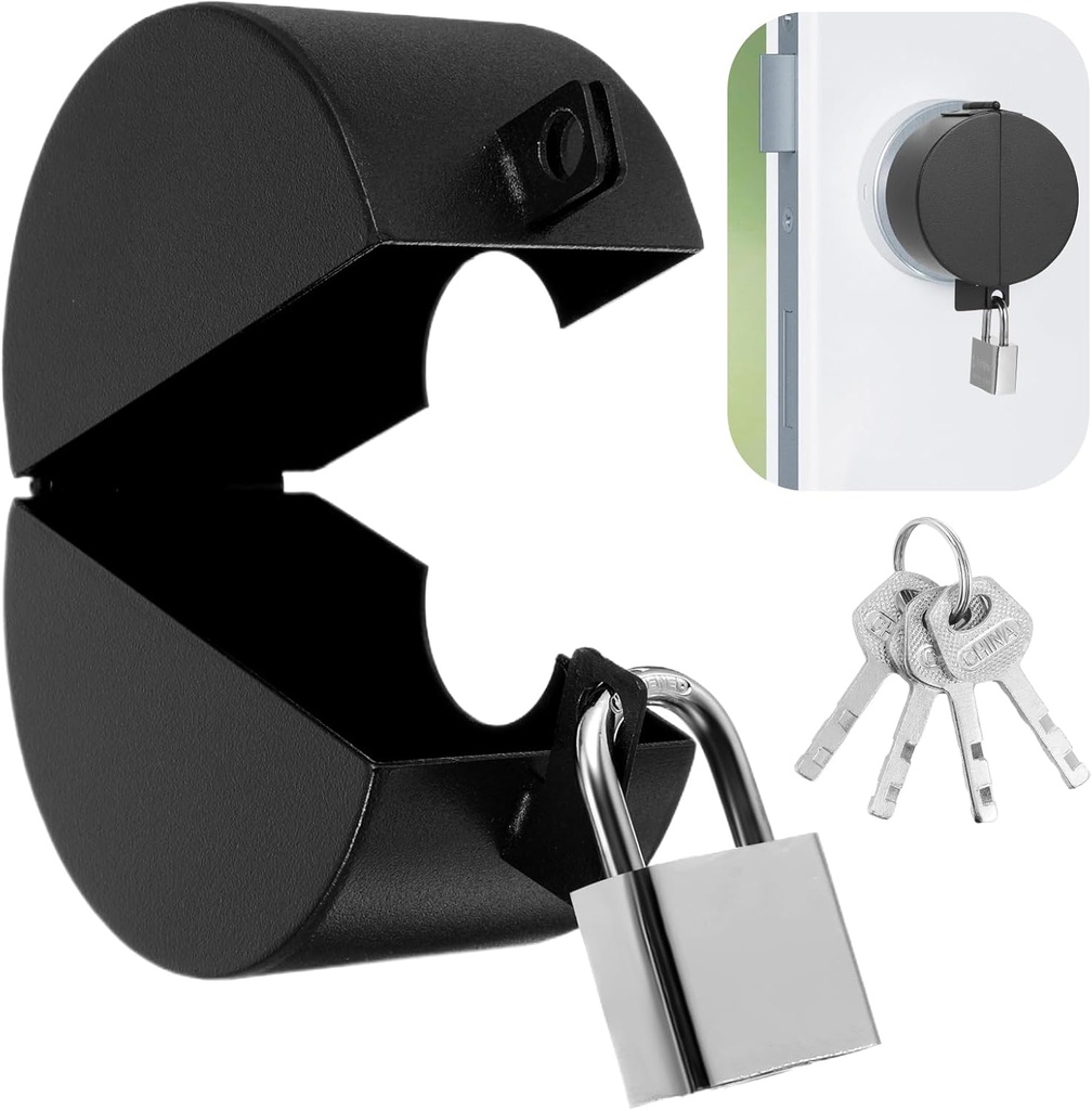 Enhanced Childproof Door Knob Lockout Device, Premium Stainless Steel Knob Cover with Lockkeys, Black Secure-Door Locks for Bedrooms