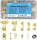 302Pcs Picture Hanging Kit, Heavy Duty Photo Frame Hangers with 10-75lb Hooks, Sawtooth Hardware, Screw Eyes, D Rings, Nails, Screws, Steel Wire for Picture, Painting ,Mirror, Wall Art Mounting