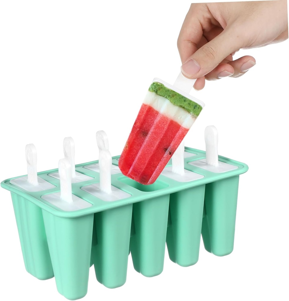 Green Silicone Popsicle Mold with Lids and Sticks DIY Ice Cream and Yogurt Maker Food Grade Non Toxic Ice Cube Tray for Parties and Everyday Use