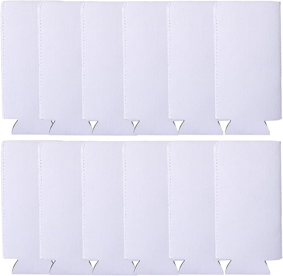 Blank Slim Can Coolers (12-Pack) Neoprene Collapsible Insulated Can Sleeves for White Claw Seltzer & Slim Beer - Bulk Customizable Sublimation Blanks for DIY, HTV Vinyl Projects, Parties, Weddings