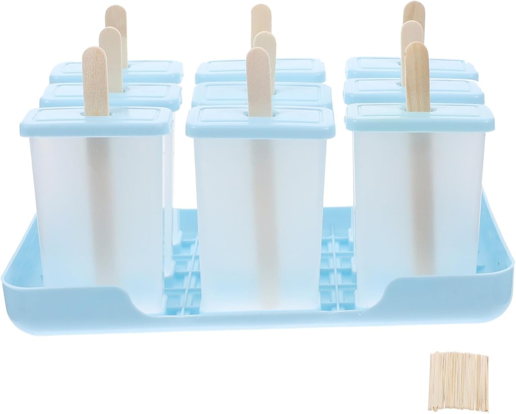 BESTYASH DIY Popsicle Mold Cavity Blue Ice Cream Maker with Wooden Sticks Reusable Kitchen Treats Mold for Homemade Fruit Juice Popsicles and Desserts