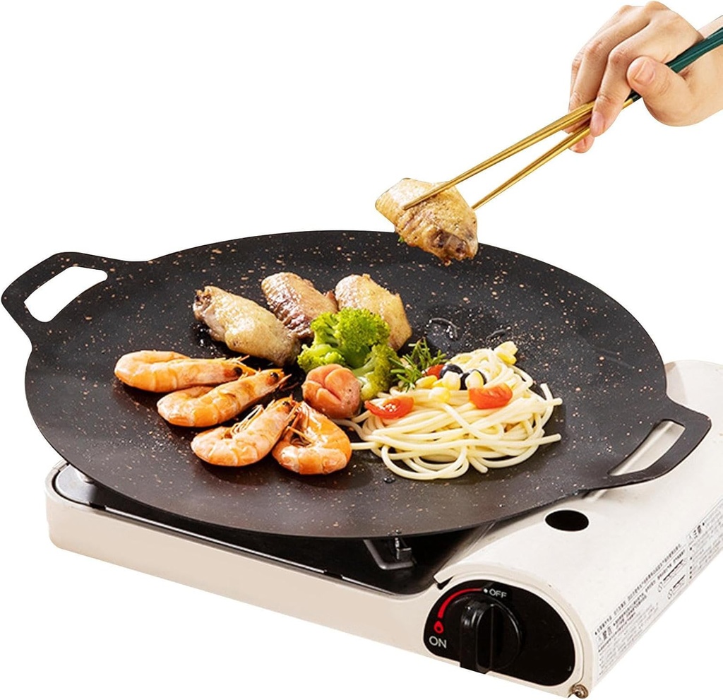Korean Barbecue Grill - Flat Griddle, Non-Stick Cookware | Round Cooking Plate for Stove Induction Top Skillet Roaster Kitchen Appliances Korean Style BBQ Meat Steak Frying Use