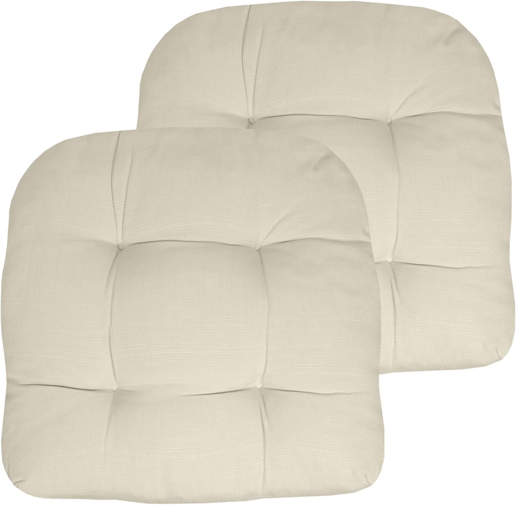 Sweet Home Collection Patio Cushions Outdoor Chair Pads Premium Comfortable Thick Fiber Fill Tufted 19" x 19" x 5" Seat Cover, 2 Pack, Cream