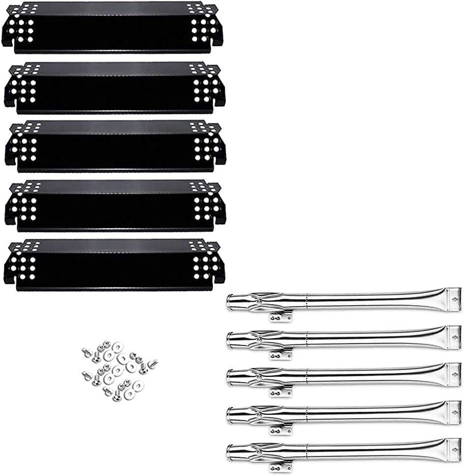 Uniflasy Grill Replacement Parts for Home Depot Nexgrill 5 Burner，Gas Grill Repair Part kit, Heat Plates Shield, Burner Tube，Universal 6 Outlets Tact Push Button Grill Ignitor Kit