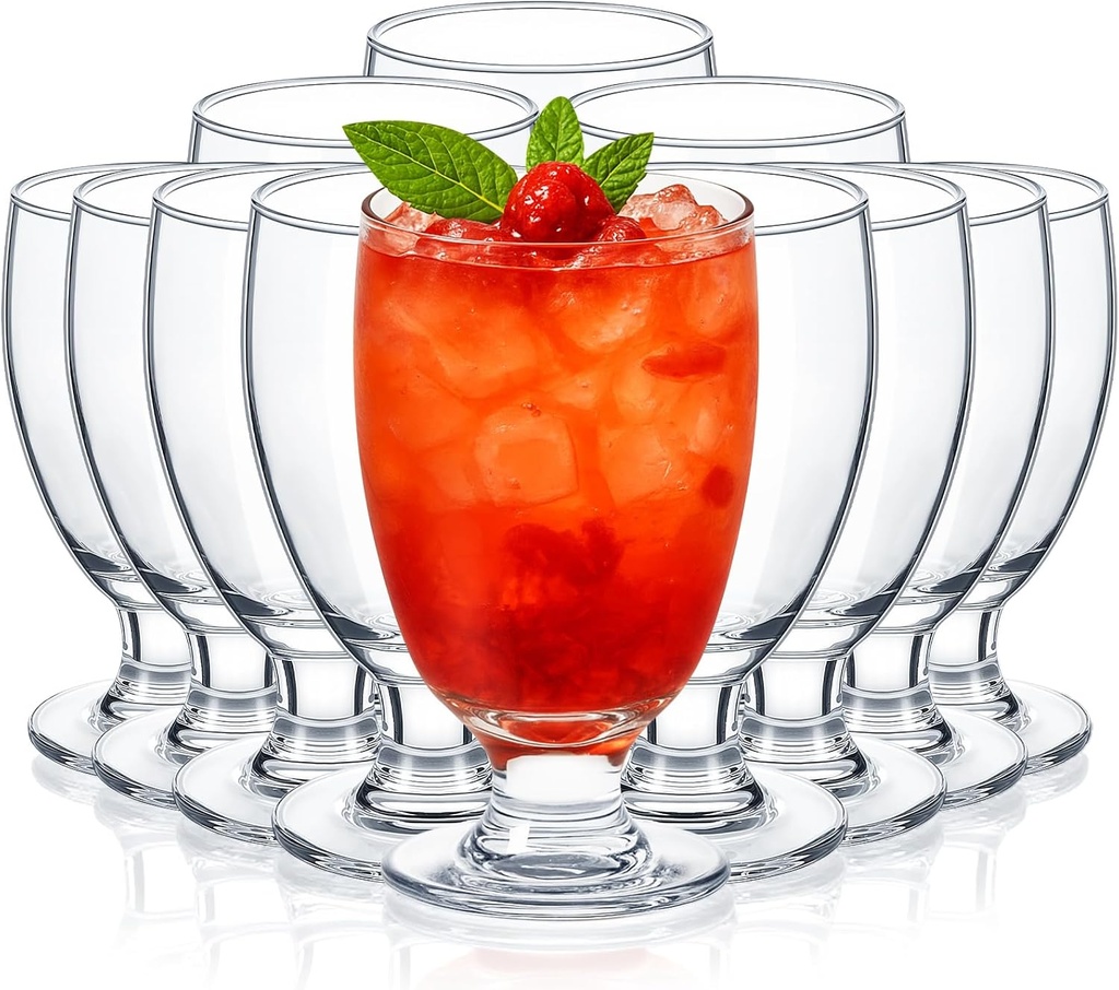 Patelai Set of 12 Clear Glasses 10.5 oz Water Goblet Glass Stemmed Water Glasses for Juice Wine Beer Tea Milk Cold Beverages Drinks Dishwasher Safe
