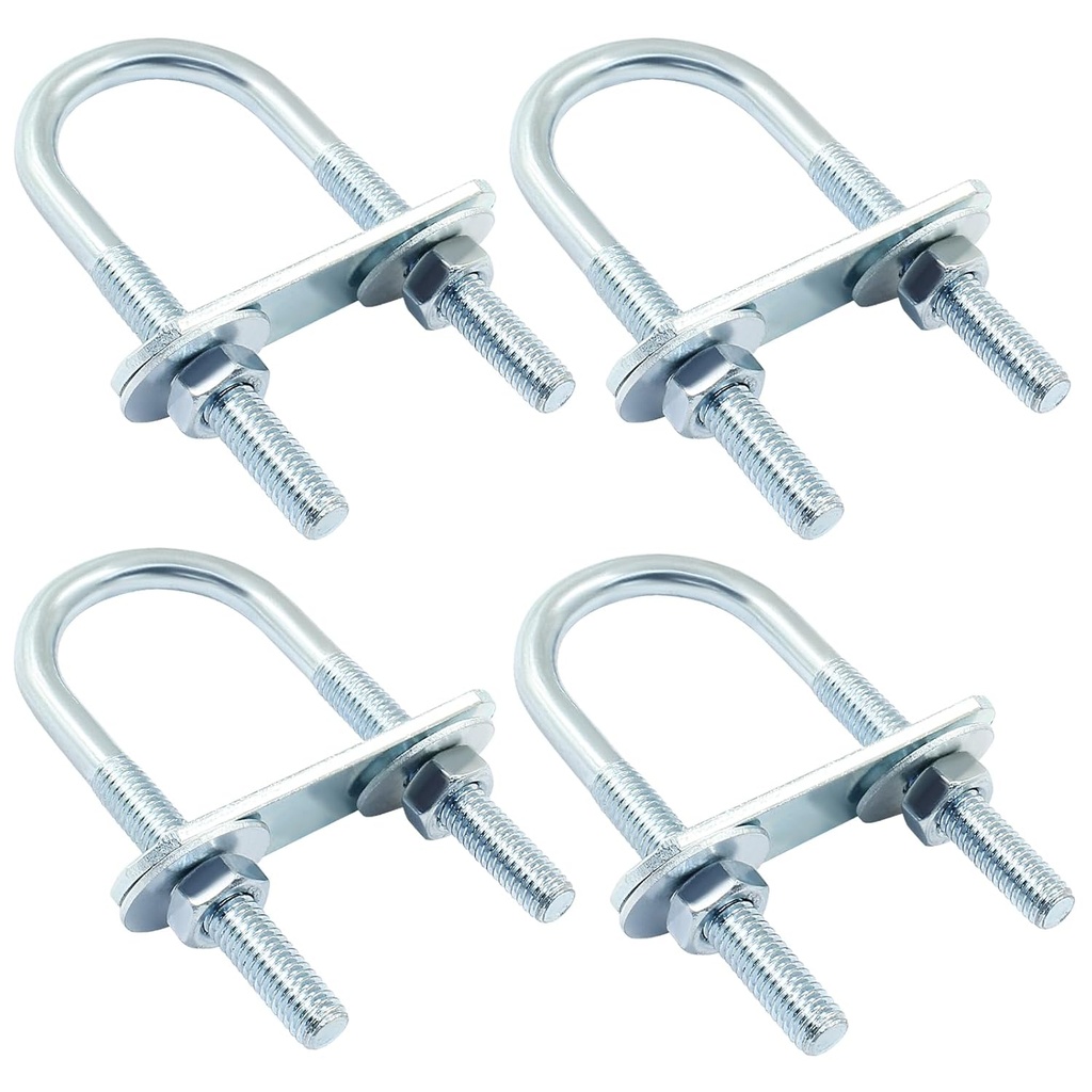 4 Sets M6 U Bolts 1 Inch Wide, Round U-Bolts with Frame Plates, Nuts, and Washer, Zinc Plated Steel U Clamp for Trailers, Boats (25 mm x 70 mm