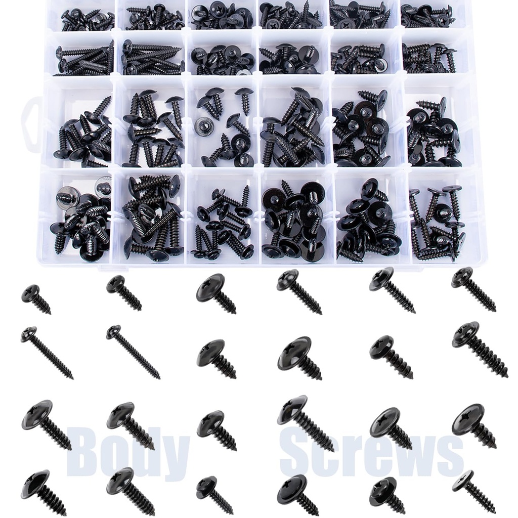 OAUTOO 270pcs Automotive Body Screw Phillips Head Self Tapping Screw Washer Head Screws Assortment Kit #8#10#12#14