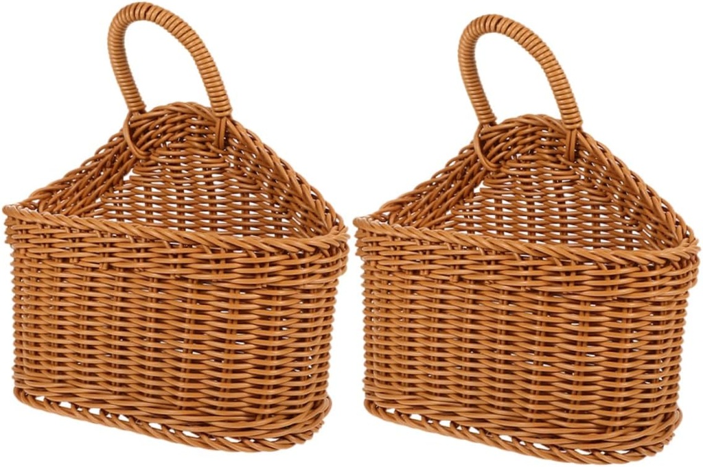 2pcs Hand Woven Wall Storage Basket Rustic Plastic Garden Basket for Kitchen Bathroom Chopsticks Storage Woven for Organizing