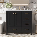 36 Inch Bathroom Vanity with Ceramic Sink, Bathroom Storage Cabinet with 4 Drawers & 2 Doors, Solid Wood Frame Sink Vanities, Easy Assembly