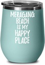 EzGift Meragang Beach Is My Happy Place Wine Glass Traveler Gift Idea Souvenir Insulated Tumbler Lid Teal