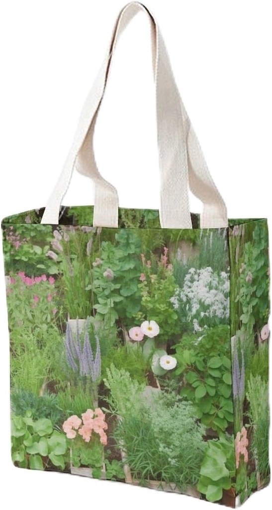 Canvas Tote Bag for Women Reusable Grocery Bag Springtime Herb Garden Shopping Bags Casual Shoulder Bag Handbag