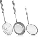 Spider Strainer & Skimmer Spoon Set, 3-Piece Stainless Steel Ladle Metal Wire Sieve Large Holes Slotted Colander Fryer Scoop Fine Mesh Strainers with Long Handle, Food Sifter for Kitchen Cooking