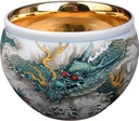 Ceramic Kungfu Tea Cup Azure Dragon Traditional Tea Mug Chinese Enamel Cup Hand-Painted Dragon Patterns Porcelain Bowls Tea Ceremony Set for Home Bar Club Tea Room