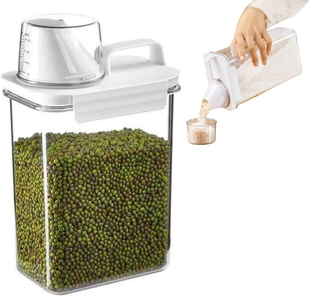 Rice Airtight Dry Food Storage Containers with Pourable Spout,Kitchen Food Cereal Storage Containers with Graduated Cap (1800ML)