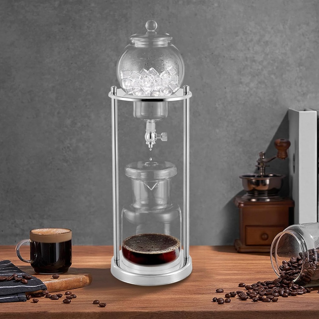 Cold Brew Drip Coffee Tower, Ice Cold Brew Maker 600 ML / 20.29 OZ Cold Coffee Tea Making Machine for Home Office 6-8 Cups (Silver)