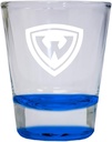 R and R Imports Wayne State 2 oz Engraved Shot Glass Round Blue Officially Licensed Collegiate Product Single Unit