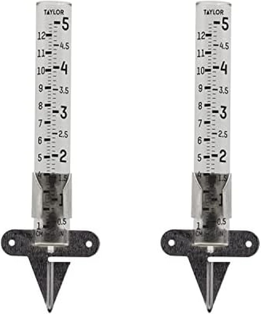 Taylor 2710N2 Mountable Rain Gauge, Measure and Monitor Precipitation, Easy to Read for Backyard, Patio, Garden, and Lawn, 2-Pack, Clear