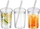 Hemoton 3pcs Drinking Glasses Tumbler with Straw and Lid, 15OZ Glass Cups Ice Coffee Cup Tumbler Cup Great for Smoothie Soda Boba Tea Cocktail, Christmas Gifts for Women Man