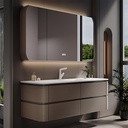 Bathroom Vanity with Sink - Elegant Bathroom Sink Cabinet & LED Smart Defogger Mirror Cabinet Set, Wall-Mounted Floating Vanity with 4 Storage Drawers, Gift for Her (52")