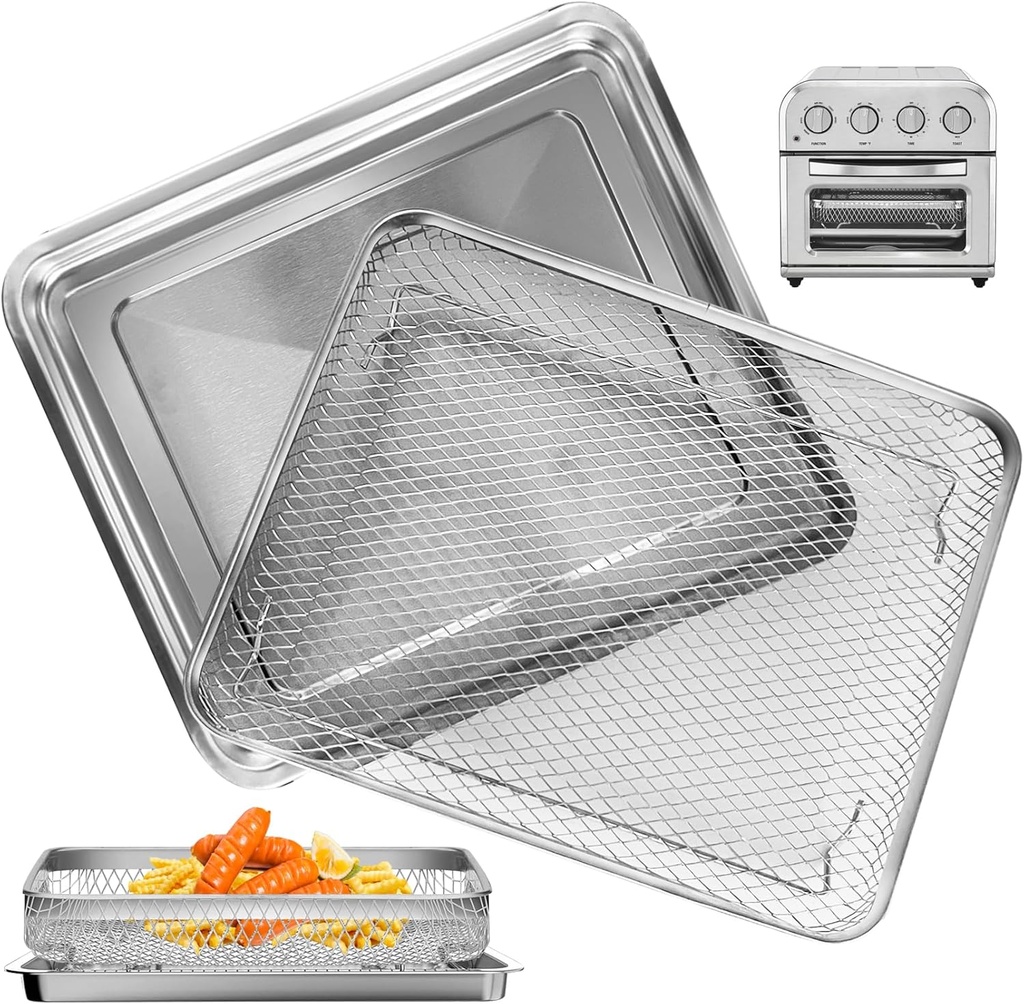 Air Fryer Tray Replacement for Cuisinart TOA-28 AFR-25 Toaster Air Fryer Convection Oven, 11.3 * 9.7'' Non-stick Mesh Air Fryer Stainless Steel Basket Wire Rack Accessories Parts, Dishwasher Safe