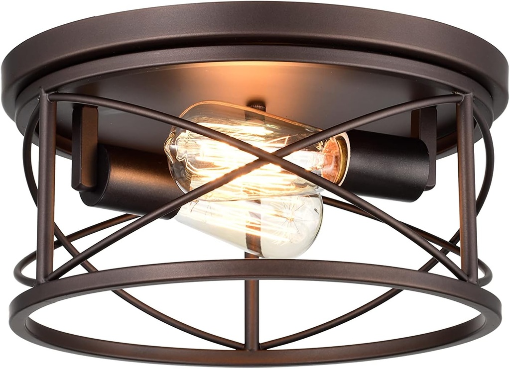 Industrial Flush Mount Lights, Farmhouse Close to Ceiling Flush Mount Lighting, 2-Light Flush Mount Ceiling Lighting Fixture (Oil Rubbed Bronze, 1 Pack)