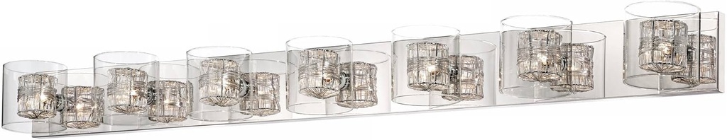 Possini Euro Design Wrapped Wire Modern Wall Light Polished Chrome Silver Hardwired 56" Wide 7-Light Fixture Mounted Clear Glass Cylinder Shade Bathroom Vanity Mirror House Home Hallway Room Decor