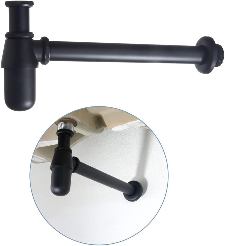Contemporary Round Bottle P-Trap 1 1/4 - General Standard, Adjustable Bathroom Basin Sink Waste Trap Drain Kit, Matte Black Waste Pipe Assembly