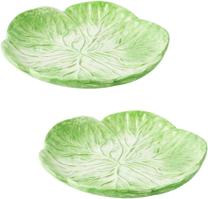 7.5 Inches Cabbage Series Cartoon Ceramic Dinner Plate(Set of 2)-Pink/Green