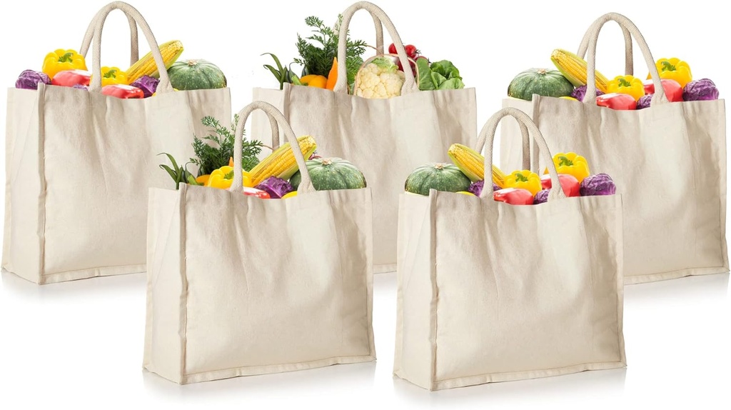 HOMELY CONNECT Canvas Grocery Bag For Groceries Market Bag Reusable Shopping Bags Washable Heavy Duty Cloth Grocery Bags With Handles