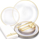150 Pcs Plastic Dinnerware Set Disposable for 25 Guests - Clear Plates with Gold Trim, Fancy Plastic Plates for Party Wedding Birthday Halloween