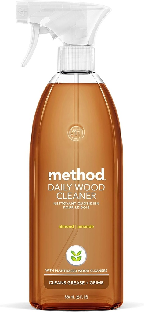 Method Daily Wood Cleaner, Almond, Cleans Shelves, Tables and Other Wooden Surfaces While Removing Dust & Grime, 28 oz Spray Bottles, (Pack of 1)