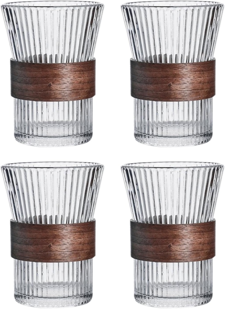 Stripes Glass Coffee Mug | 4-Pack with Sleeve | 301-400ml Heat-Resistant Glass | Perfect for Hot and Cold Drinks with Easy Grip for Home or Office Use