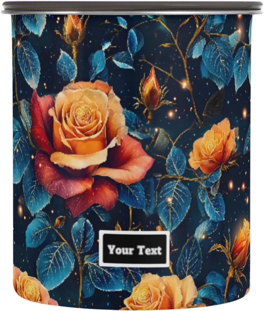 ALAZA Dreamy Rose Flower Kitten Cats Airtight Coffee Bean Canister Customed 30oz Food Storage Containers with Lids For Gournd, Tea, Sugar, Flour, Rice, Cereal, Candy Cookie Jar