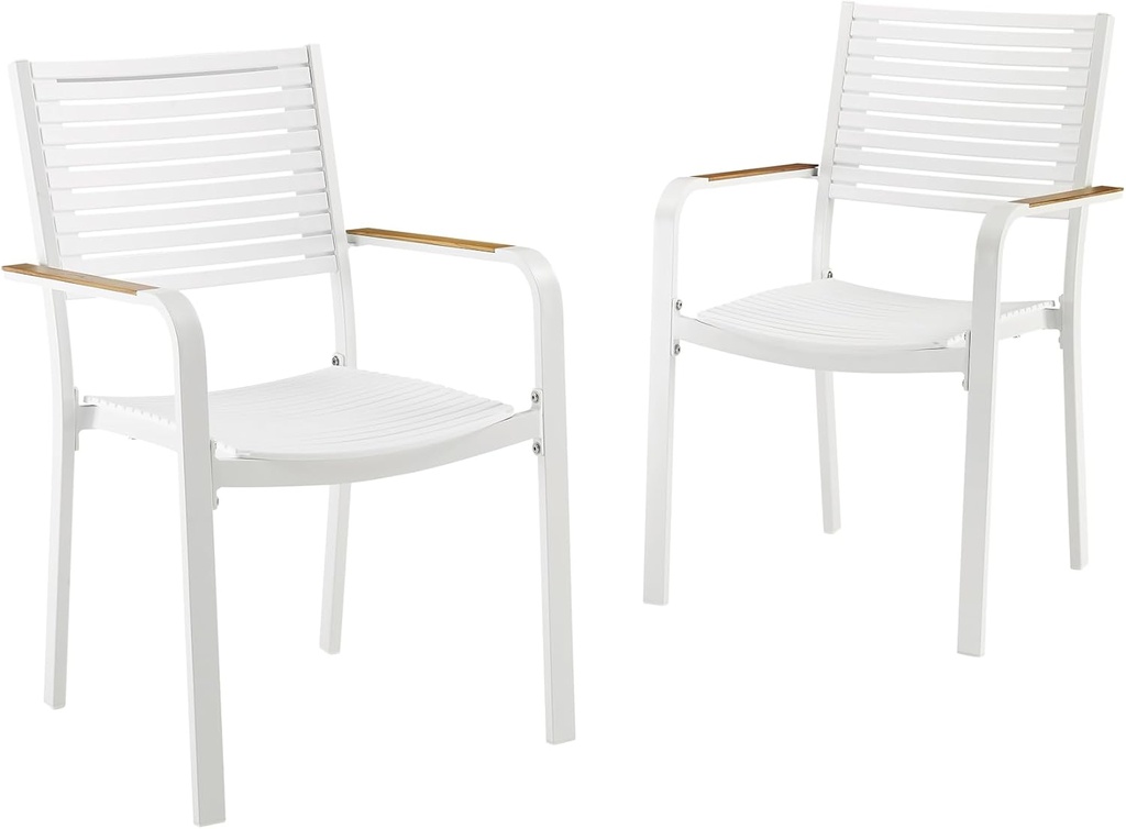 Ulax furniture Nuova Outdoor Aluminum Dining Chair, Set of 2 (White)