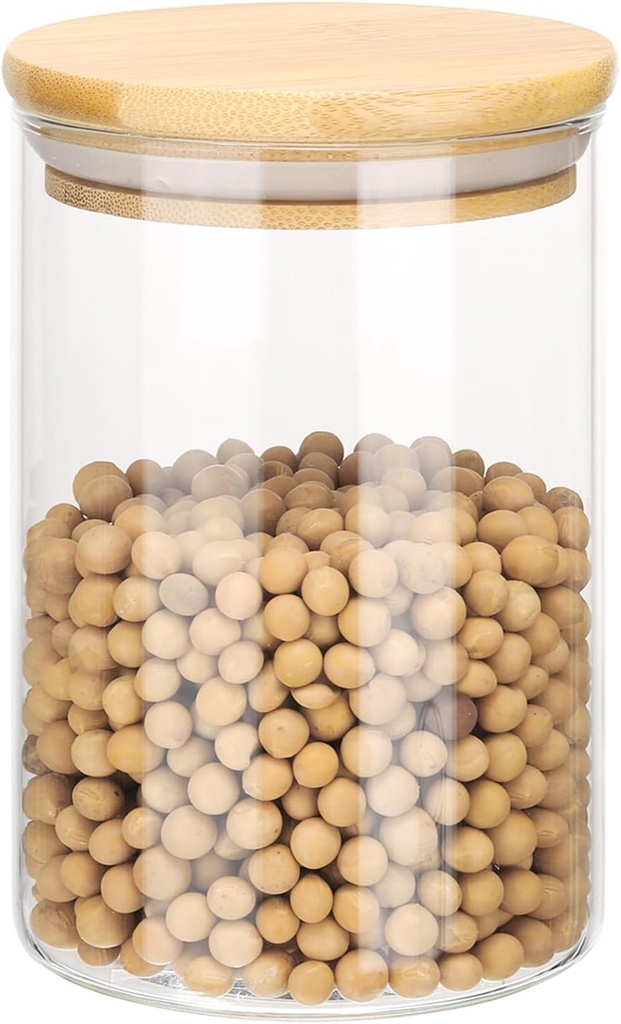 uxcell Glass Food Storage Jars 16.9oz Glass Canisters with Bamboo Airtight Wooden Lids Food Storage Container for Coffee Tea Sugar Candy Cookie Rice Flour Pasta Nuts Clear
