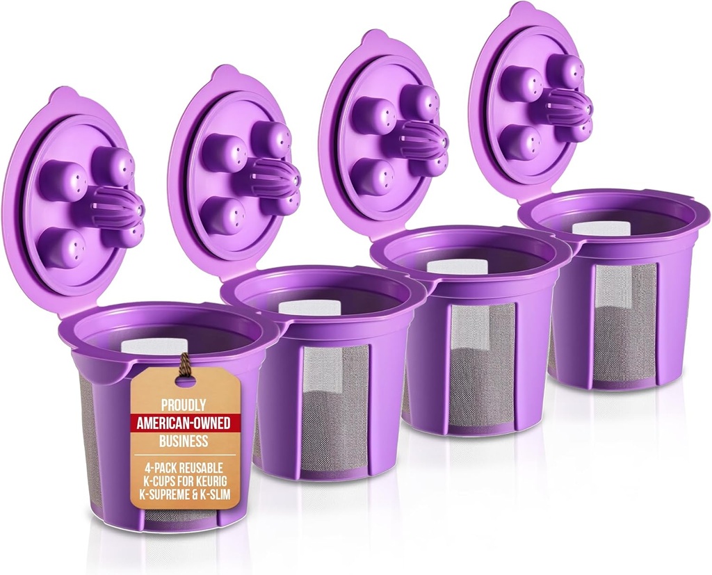 4 Reusable K Cups for Keurig Supreme, K-Supreme Plus, K Slim, K-Classic by PureHQ - Refillable Kcup for Keurig Coffee Maker - MultiStream Coffee Pods Filter