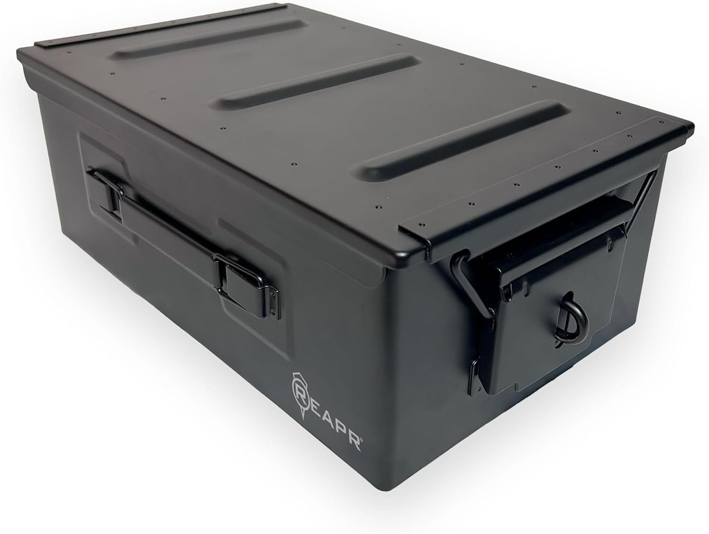 Reapr Steel Ammo Can, Heavy Duty Locking Metal Ammo Storage Box, Airtight and Watertight 30 Cal or 50 Cal Case for Rifle, Shotgun, Pistol, Military Footlocker Style Tool and Gear Organizer