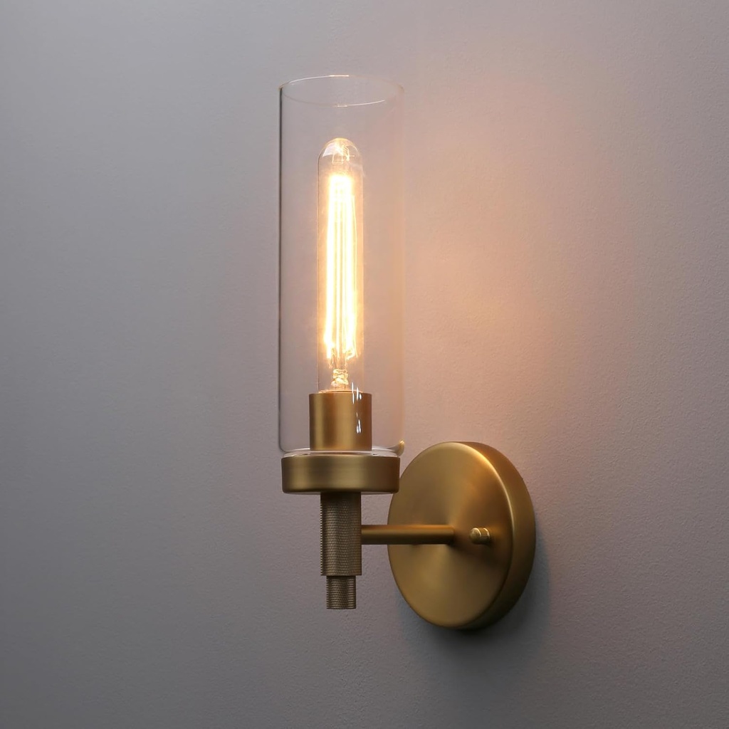 Phansthy Rustic Industrial Wall Sconce Light with 3.14"/8cm Tubular Clear Glass Lampshade (Single Sconce Antique)