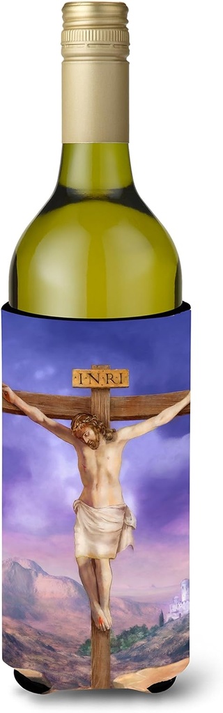 Caroline's Treasures APH4517LITERK Easter Jesus Crucifixion Wine Bottle Hugger Bottle Cooler Sleeve Hugger Machine Washable Collapsible Insulator Beverage Insulated Holder