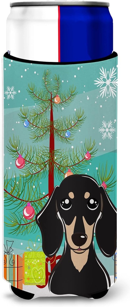 Caroline's Treasures Christmas Tree and Smooth Black and Tan Dachshund Michelob Ultra Koozies for Slim Cans, Multicolor
