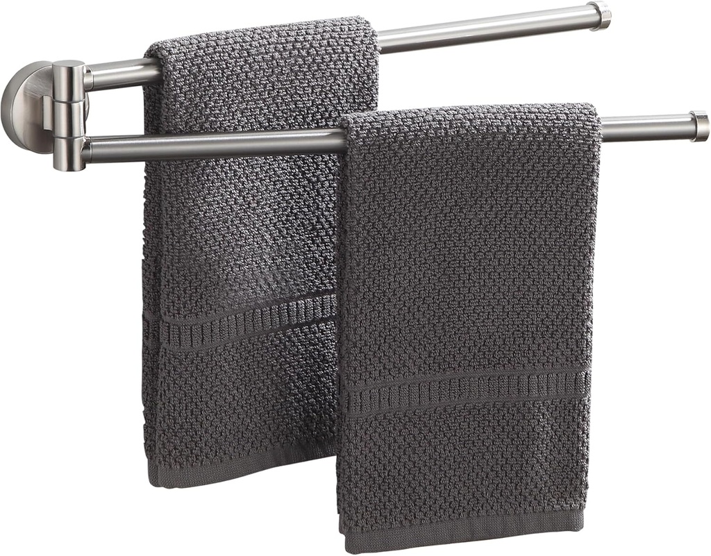 BGL Swivel Towel Bar for Bathroom Brushed Nickel,Swing Out Double Towel Bar 2-Arm Kitchen Wall Mounted Towel Hanger Holder for Bathroom Organizer